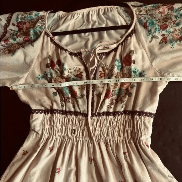 By Anthropologie-Pink Somerset puff sleeve maxi dress with floral print.Large - Picture 12 of 12